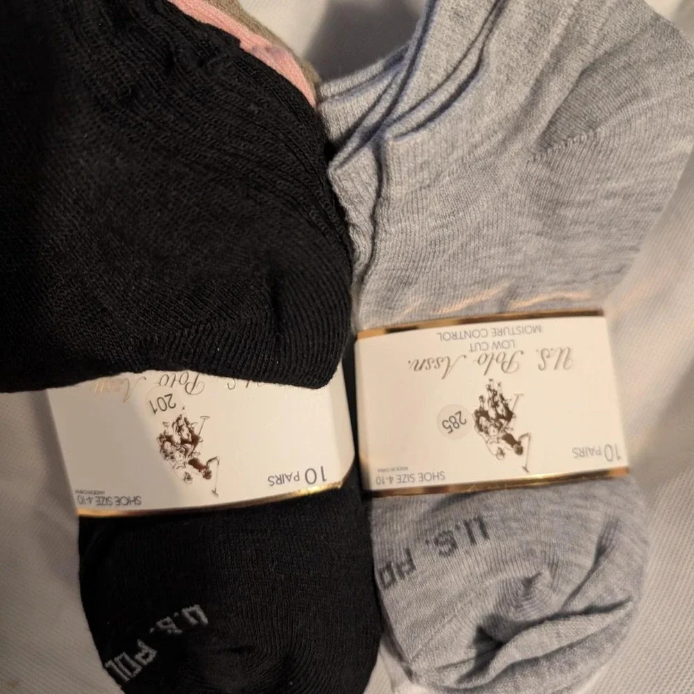 U.S. Polo Assn Men Women 20 Pairs Socks Quarter Crew Low Cut Shoe Size 4-10